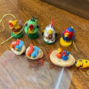 Vintage Erzegbirge Wooden Bird Ornaments